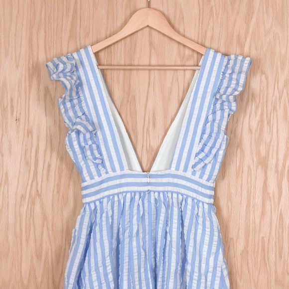 Pink Lily x Caitlin Covington Hamptons Deep V Striped Blue Midi Dress - Picture 7 of 10
